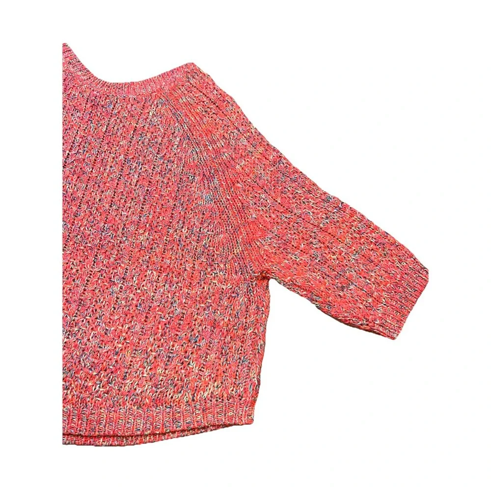Anthropologie Moth Pink Multicolor Cropped Sweater 3/4 Sleeve W/ Pockets, Medium